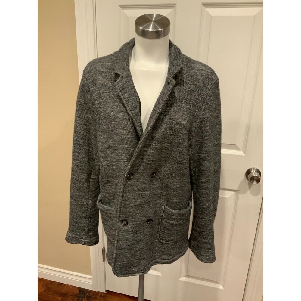 wings+horns Men's Gray Heathered Wool Double-Breasted Jacket, Size XL